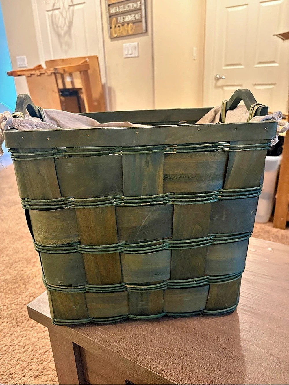 vintage New England-style splint wood gathering basket